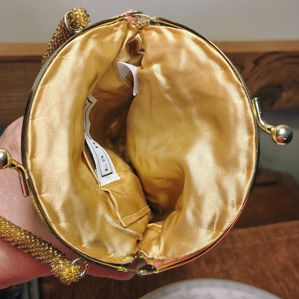 Gold Satin Evening Wristlet Clutch - Picture 6 of 8